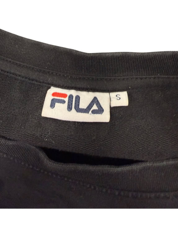 VINTAGE FILA Crew Neck Sweatshirt S | Large Embroidered Logo | Black